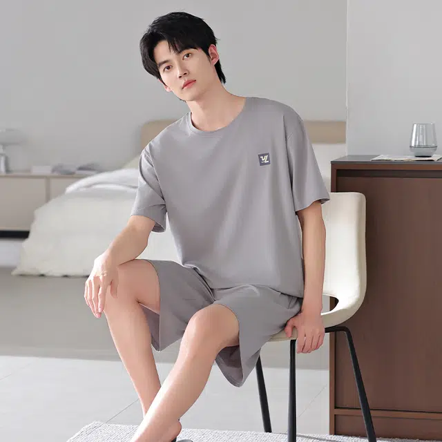 睦隆世家 莫代尔短袖短裤薄款大码冰丝凉感夏款家居服睡衣套装 男款