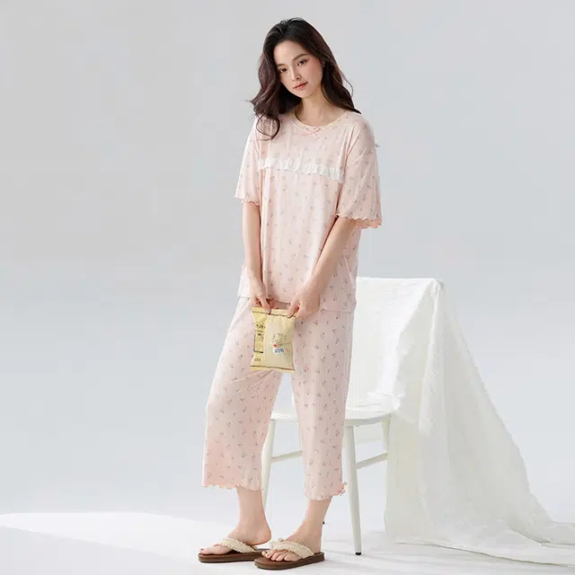 睦隆世家 短袖七分裤凉感家居服简约休闲睡衣套装 女款