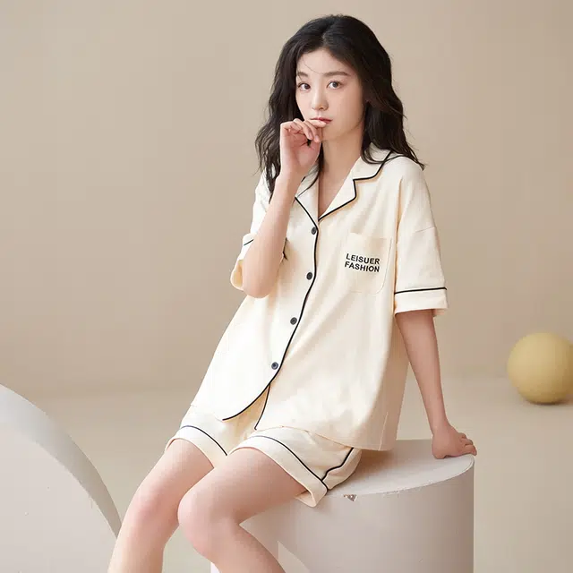 睦隆世家 和服纯棉开衫短袖家居服可外穿夏季睡衣套装 女款