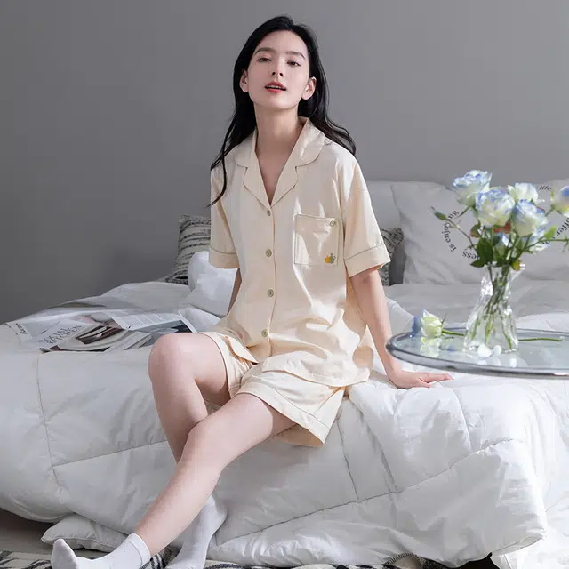 睦隆世家 纯棉短袖和服开衫家居服可外穿夏季睡衣套装 女款