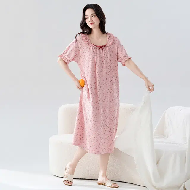 睦隆世家 短袖大码休闲碎花居家居服夏季睡裙 女款