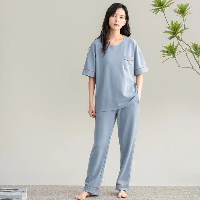 睦隆世家 可外穿家居服两件套抗菌薄款高级感短袖长裤学生睡衣套装 女款