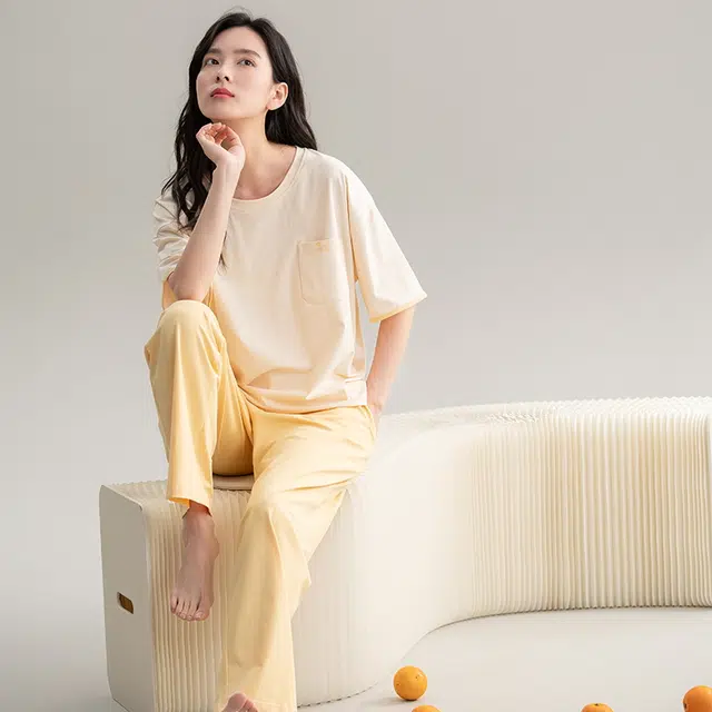 睦隆世家 抗菌高级感薄款短袖长裤可外穿家居服两件套夏季睡衣套装 女款