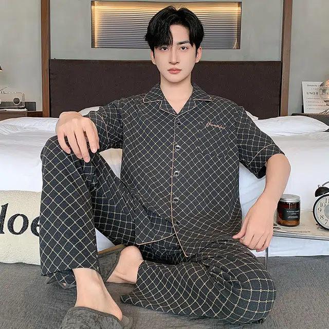 睦隆世家 纯棉短袖薄款舒适休闲可外穿家居服夏季睡衣套装 男款
