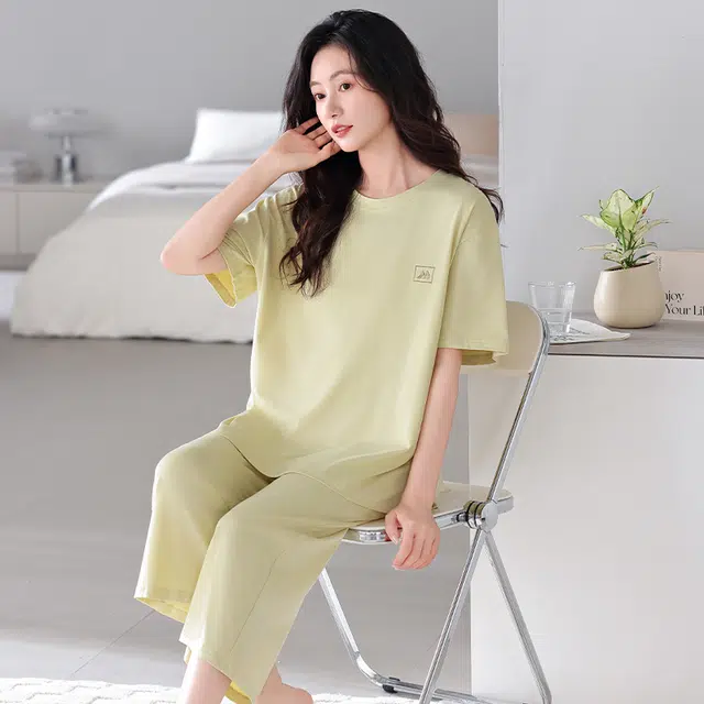睦隆世家 莫代尔薄款短袖七分裤家居服可外穿睡衣套装 女款