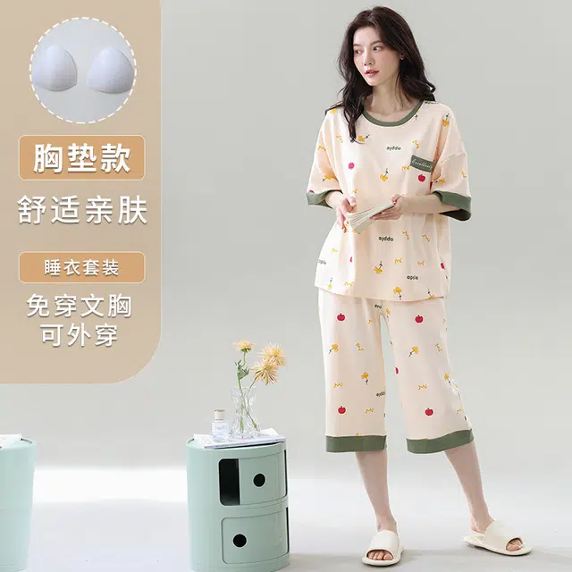 睦隆世家 薄款短袖短裤舒适休闲家居服可外穿睡衣套装 女款