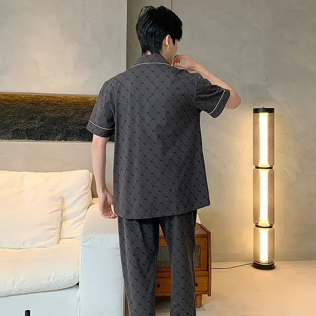 睦隆世家 纯棉短袖长裤舒适简约家居服可外穿睡衣套装 男款