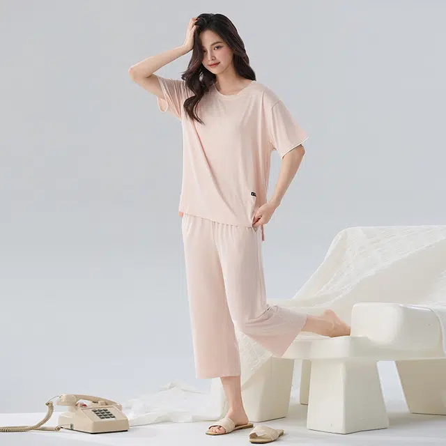 睦隆世家 短袖七分裤凉感简约家居服睡衣套装 女款