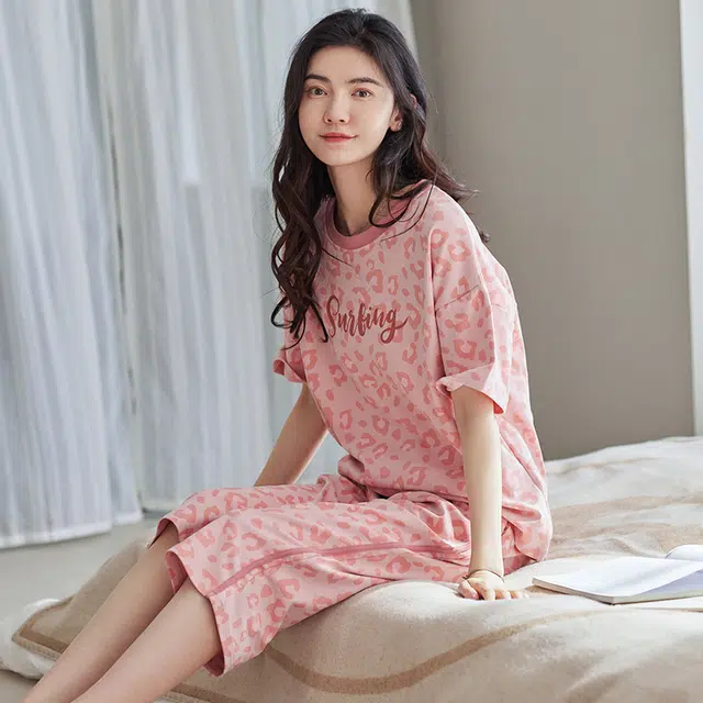 睦隆世家 夏季睡衣女短袖纯棉休闲薄款可外穿夏天全棉家居服  套装  粉色