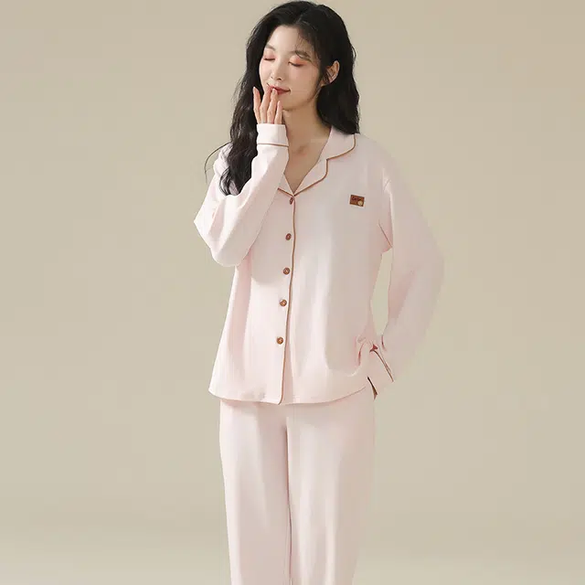 睦隆世家 纯棉可外穿长袖纯色大码家居服睡衣套装 女款