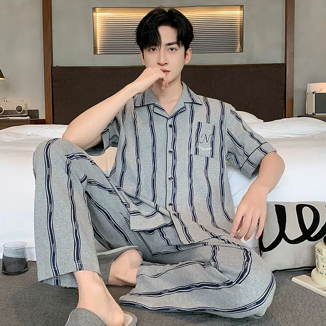 睦隆世家 纯棉短袖薄款休闲舒适可外穿家居服睡衣套装 男款