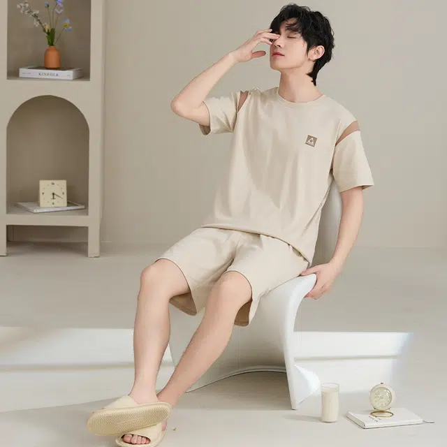 睦隆世家 圆领家居服纯棉短袖短裤夏季睡衣套装 男款
