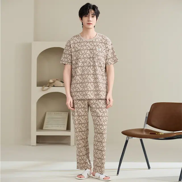 睦隆世家 短袖长裤青少年薄款舒适休闲可外穿家居服睡衣套装 男款