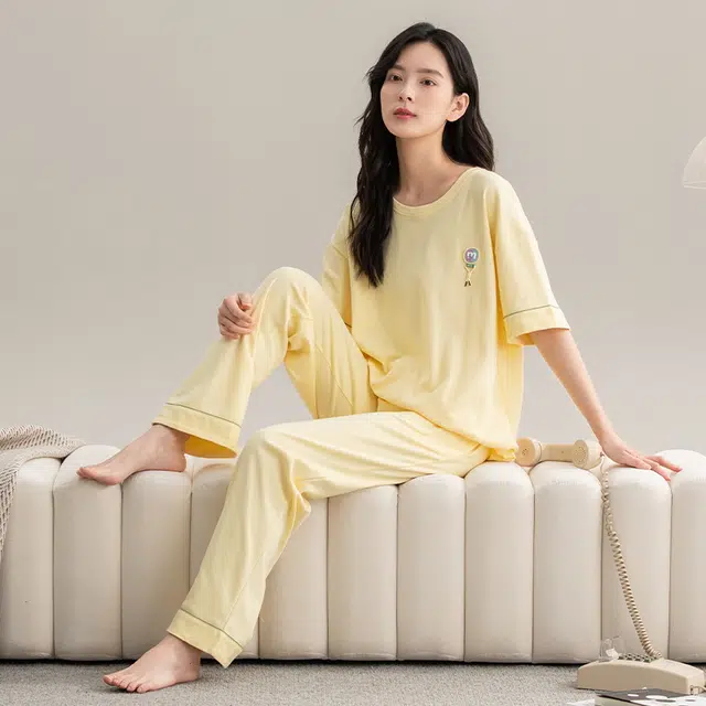 睦隆世家 抗菌薄款高级感短袖长裤可外穿家居服睡衣套装 女款