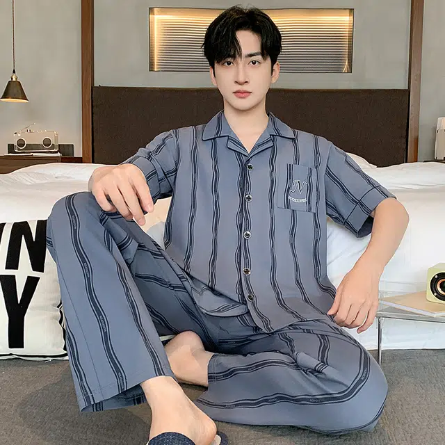 睦隆世家 纯棉短袖薄款休闲舒适家居服可外穿夏季睡衣套装 男款