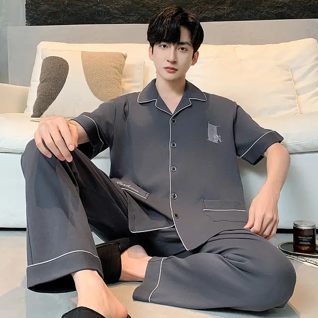 睦隆世家 纯棉短袖长裤时尚舒适家居服夏季睡衣套装 男款