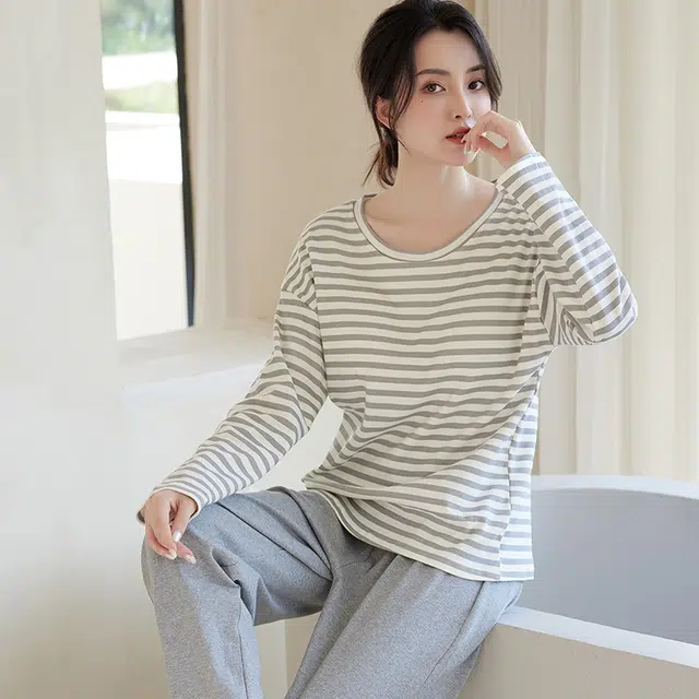 睦隆世家 带胸垫家居服长袖可外穿春秋睡衣套装 女款