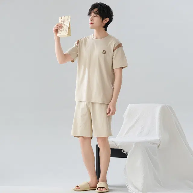 睦隆世家 圆领家居服纯棉短袖短裤夏季睡衣套装 男款