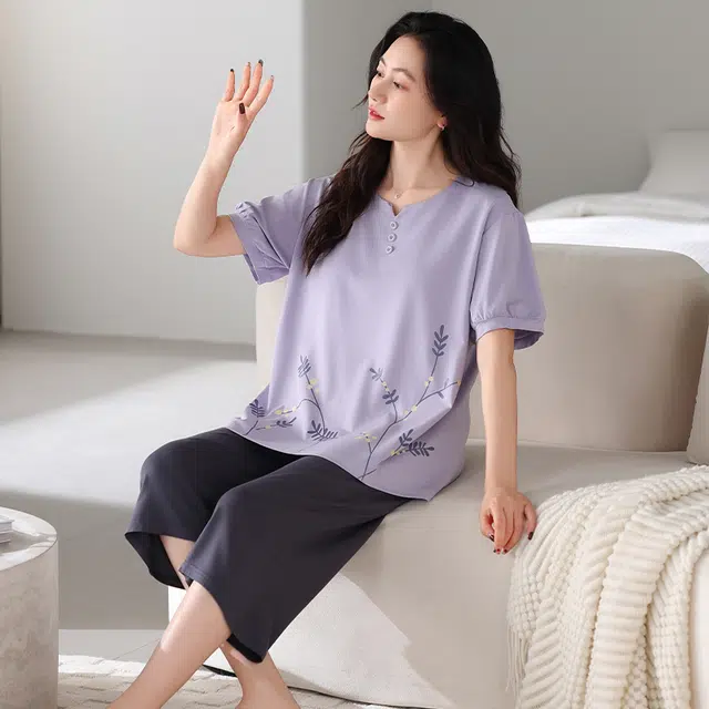 睦隆世家 短袖七分裤薄款冰丝家居服夏季睡衣套装 女款