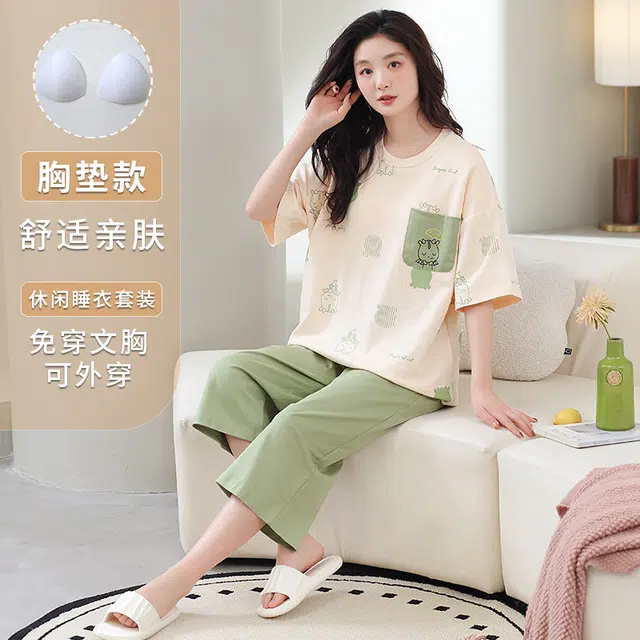 睦隆世家 短袖短裤透气舒适休闲家居服可外穿睡衣套装 女款