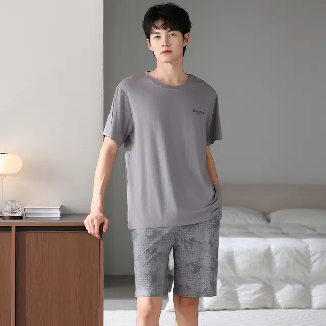 睦隆世家 薄款圆领凉感短袖家居服短裤夏季睡衣套装 男款