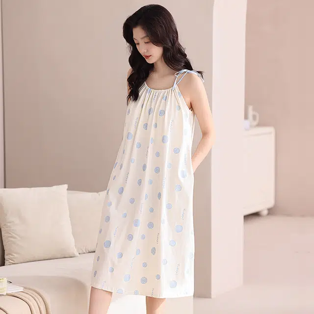 睦隆世家 带胸垫薄款凉快舒适休闲无袖家居服可外穿夏季睡裙 女款
