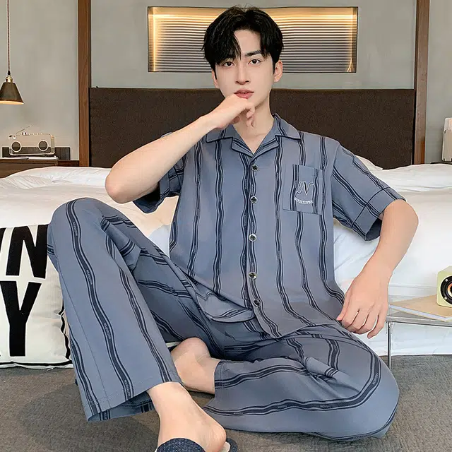 睦隆世家 纯棉短袖薄款休闲舒适家居服可外穿夏季睡衣套装 男款