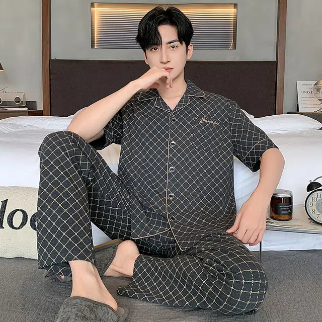 睦隆世家 纯棉短袖薄款舒适休闲可外穿家居服夏季睡衣套装 男款