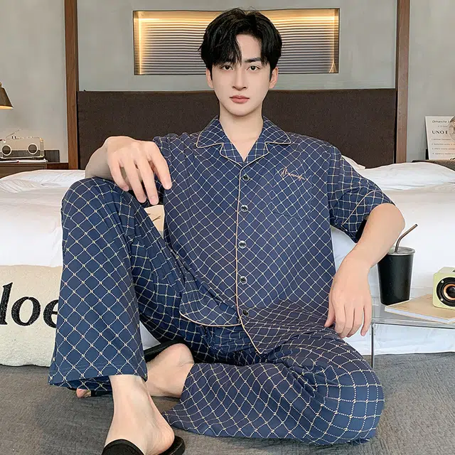 睦隆世家 纯棉短袖薄款舒适可外穿家居服夏季睡衣套装 男款