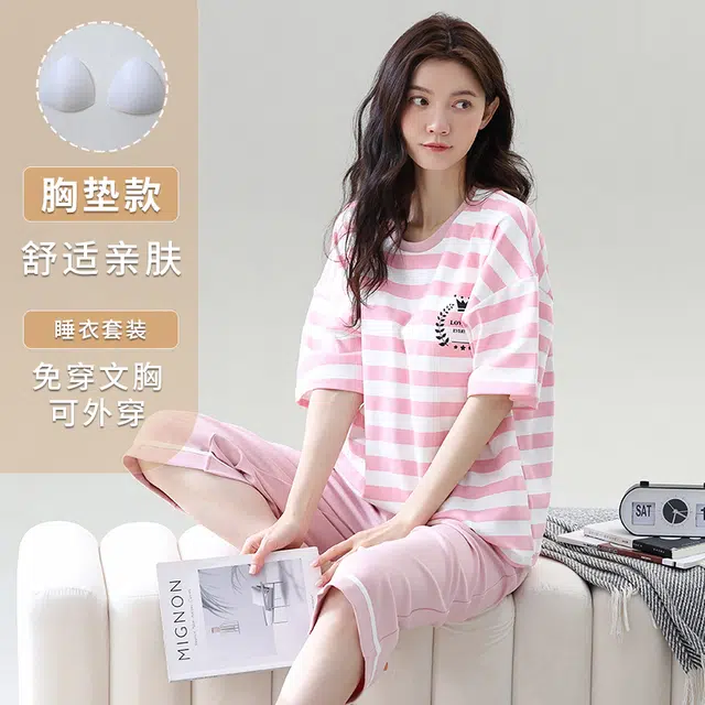睦隆世家 短袖短裤舒适可外穿家居服睡衣套装 女款