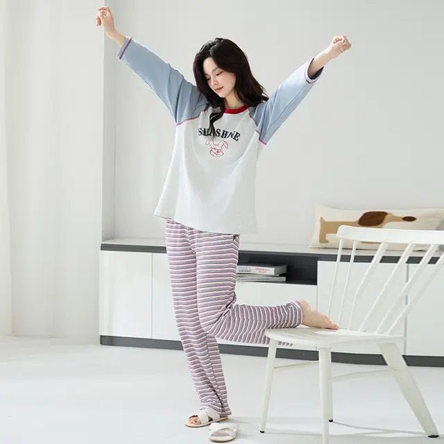 睦隆世家 亲肤可爱透气舒适轻盈抑菌睡衣套装 女款