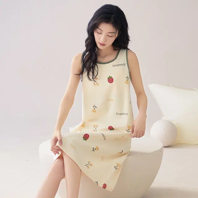 睦隆世家 吊带背心裙子可外穿夏季带胸垫无袖休闲家居服薄款睡裙 女款