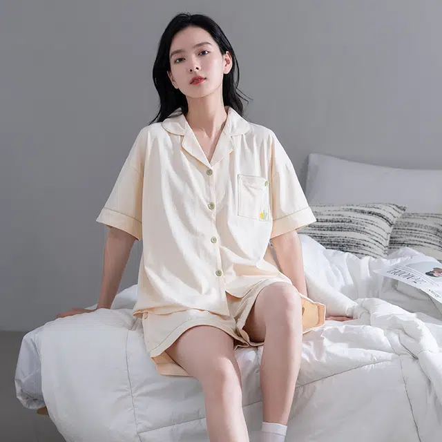 睦隆世家 纯棉短袖和服开衫家居服可外穿夏季睡衣套装 女款