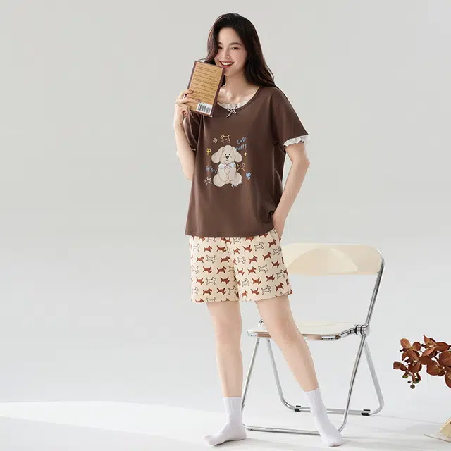 睦隆世家 短袖短裤卡通加大码家居服睡衣套装 女款