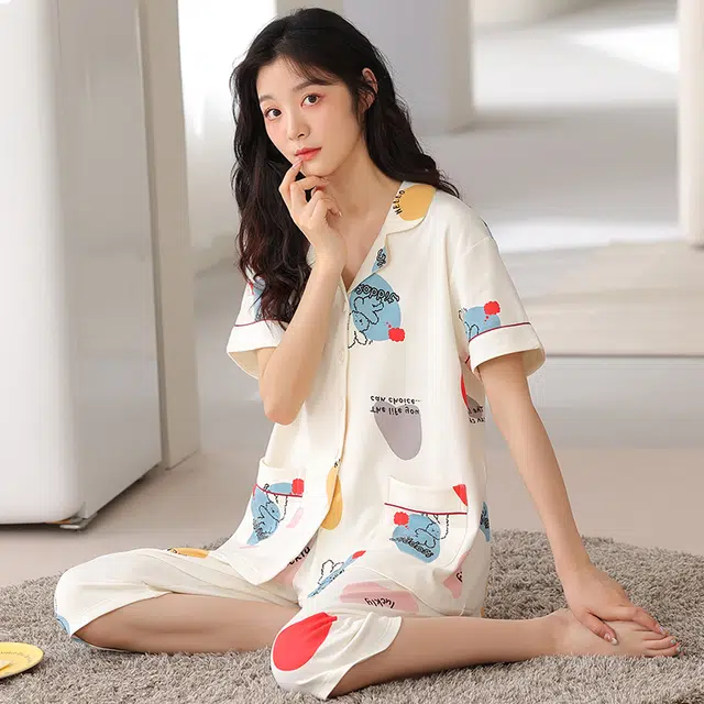 睦隆世家 短袖七分裤薄款甜美休闲家居服睡衣套装 女款
