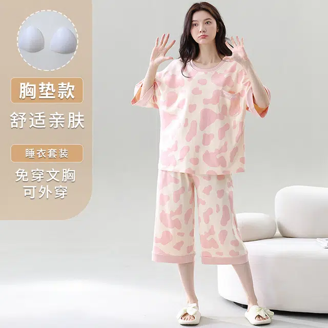 睦隆世家 薄款短袖短裤舒适休闲可外穿家居服睡衣套装 女款
