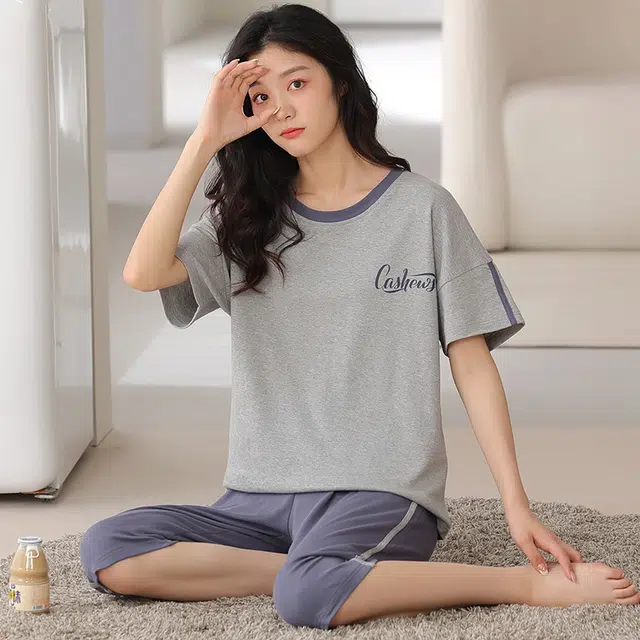 睦隆世家 纯棉薄款短袖休闲舒适家居服可外穿睡衣套装 女款