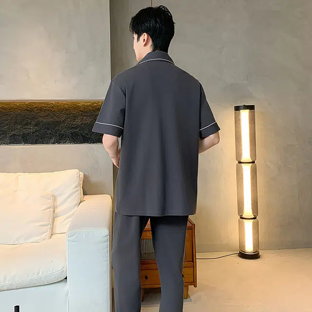 睦隆世家 纯棉短袖长裤时尚舒适家居服夏季睡衣套装 男款