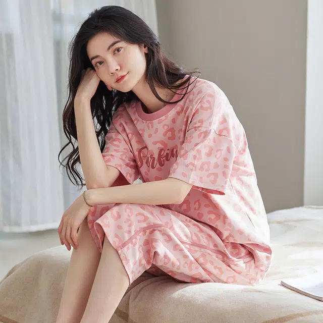 睦隆世家 夏季睡衣女短袖纯棉休闲薄款可外穿夏天全棉家居服  套装  粉色