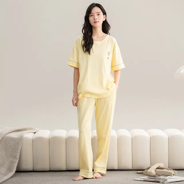 睦隆世家 抗菌薄款高级感短袖长裤可外穿家居服睡衣套装 女款