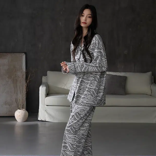 睦隆世家 纯棉高级感抑菌开衫翻领长袖睡衣套装 女款
