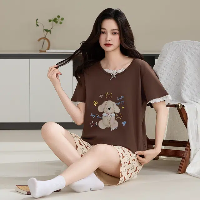 睦隆世家 短袖短裤卡通加大码家居服睡衣套装 女款