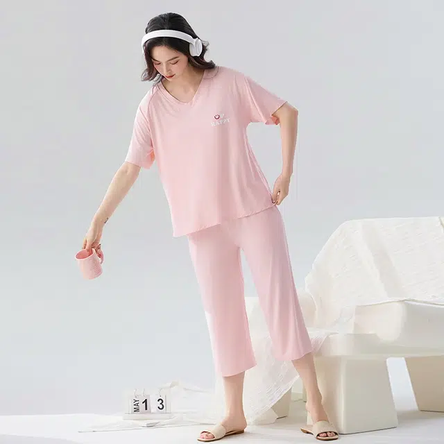 睦隆世家 短袖七分裤简约凉感舒适家居服睡衣套装 女款