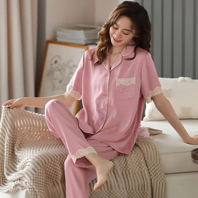 睦隆世家 冰丝短袖长裤薄款家居服夏季睡衣套装 女款