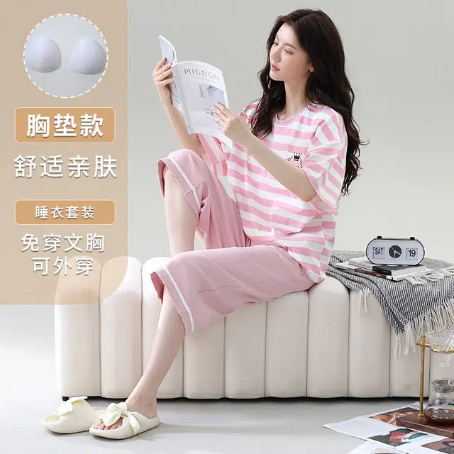 睦隆世家 短袖短裤舒适可外穿家居服睡衣套装 女款