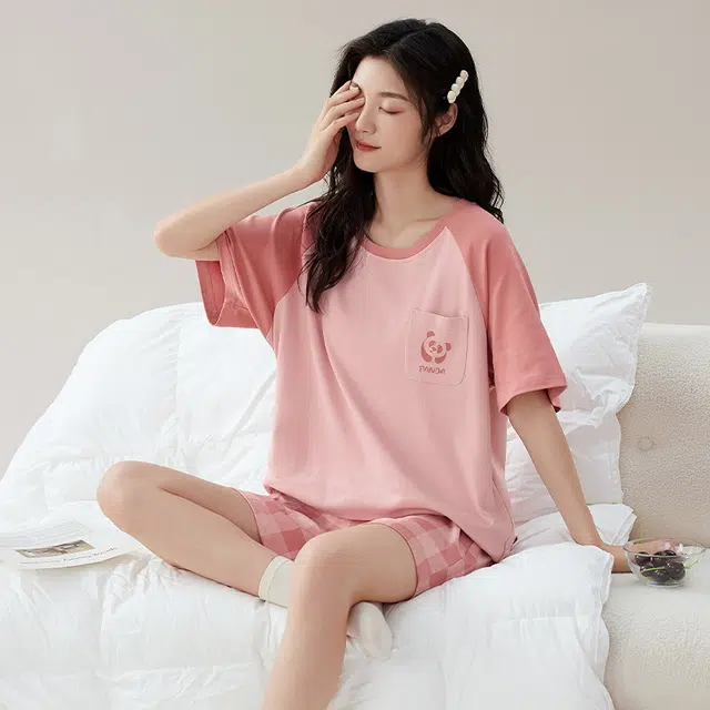 睦隆世家 短袖纯棉休闲外穿简约家居服睡衣套装 女款