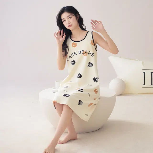 睦隆世家 夏季休闲家居服无袖吊带背心裙子可外穿薄款带胸垫睡裙 女款