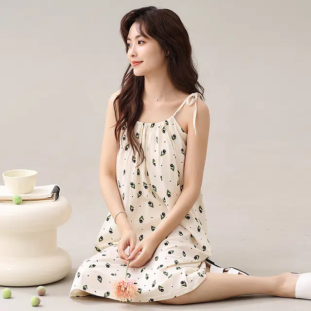 睦隆世家 带胸垫凉快舒适休闲无袖家居服可外穿夏季睡裙 女款
