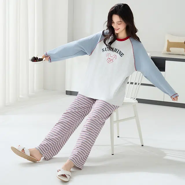 睦隆世家 亲肤可爱透气舒适轻盈抑菌睡衣套装 女款