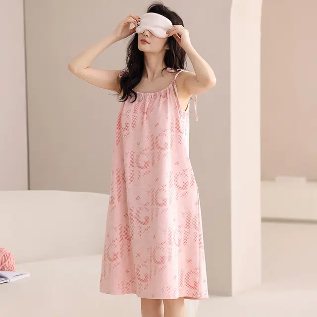 睦隆世家 带胸垫休闲凉快舒适无袖吊带家居服可外穿夏季睡裙 女款